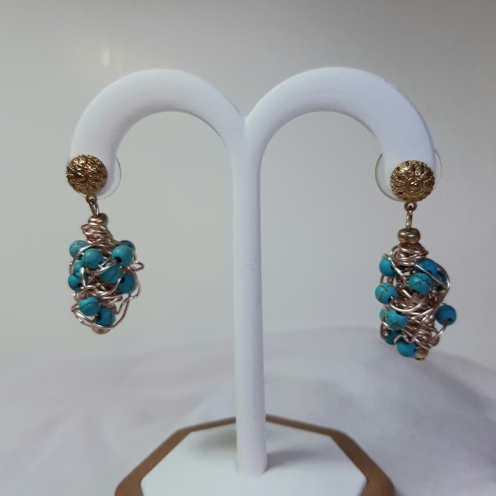 TORNADO BEAD GALAXIES Turqoise Howlite  EARRINGS